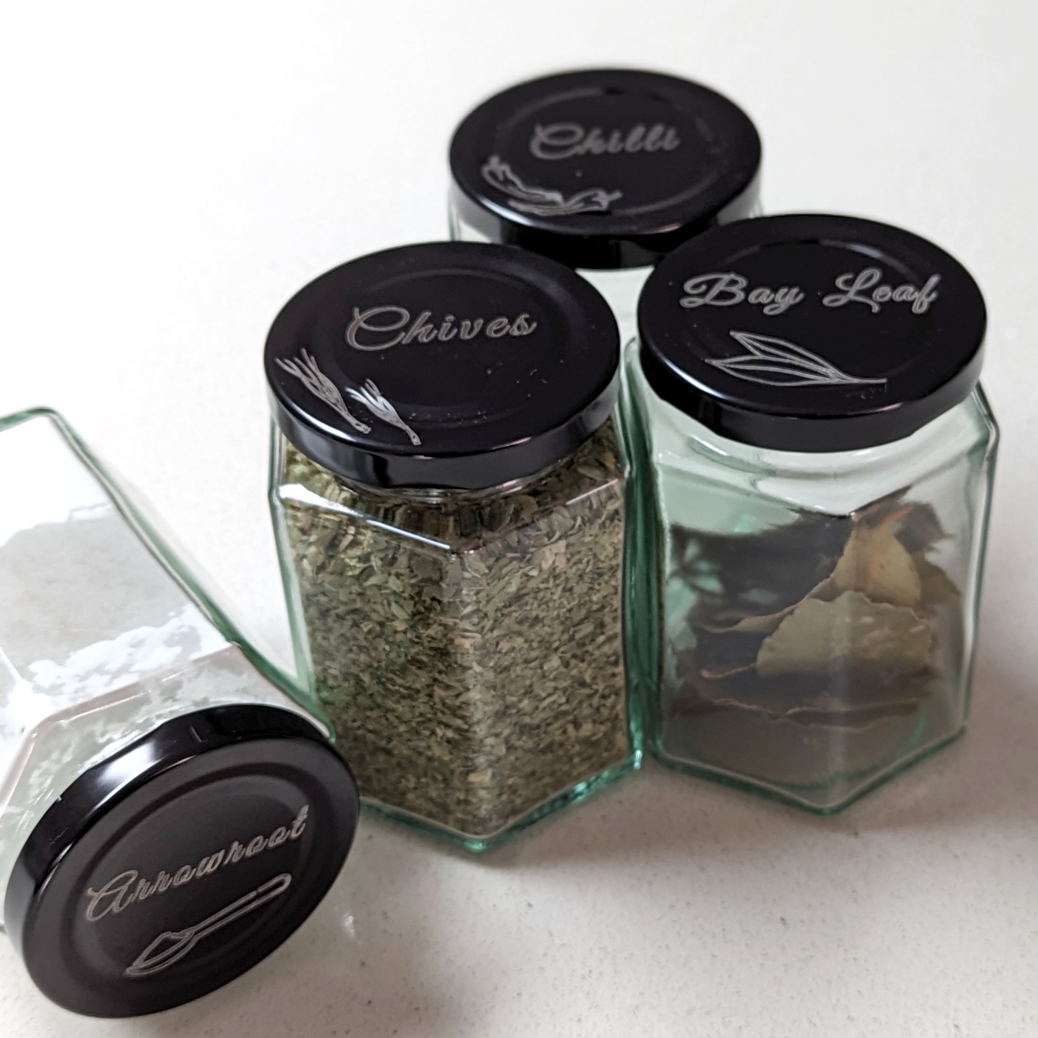 Custom Personalised Spice Jars - Large - Engraved (Set of 4) - Click Image to Close