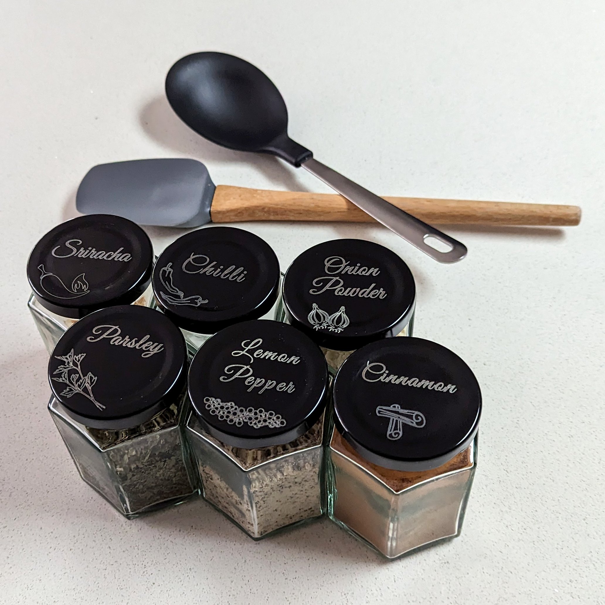 Custom Personalised Spice Jars - Medium - Engraved (Set of 4) - Click Image to Close