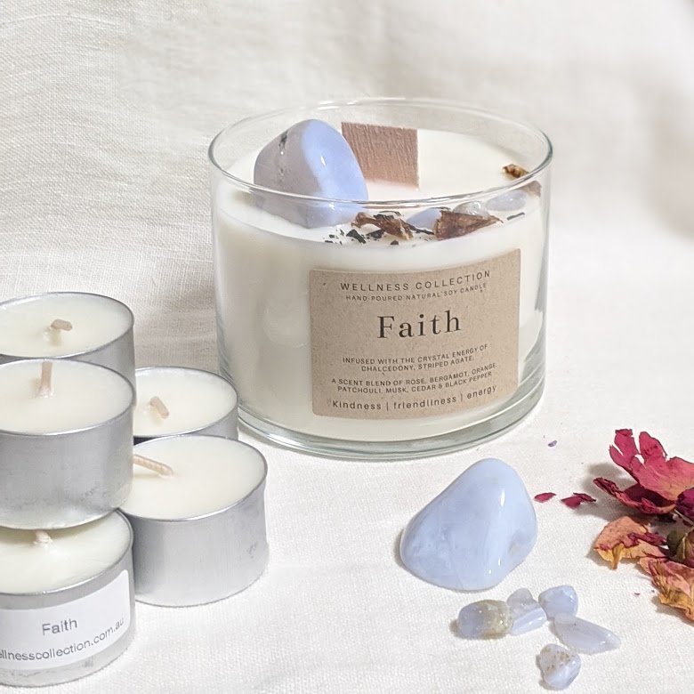 Healing Soy Wax Scented & Infused Faith Candle - Click Image to Close