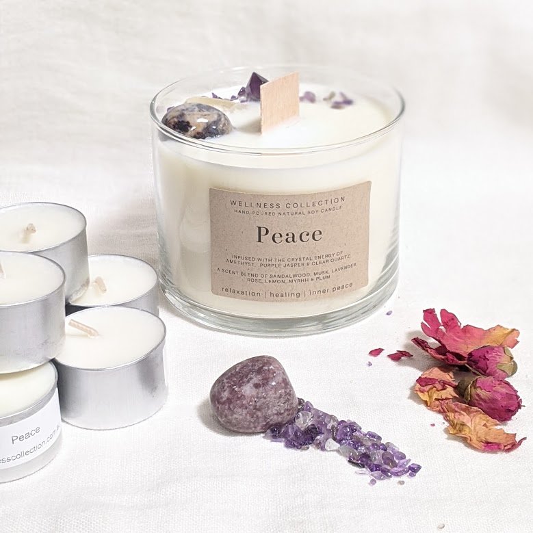 Healing Soy Wax Scented & Infused Peace Candle - Click Image to Close