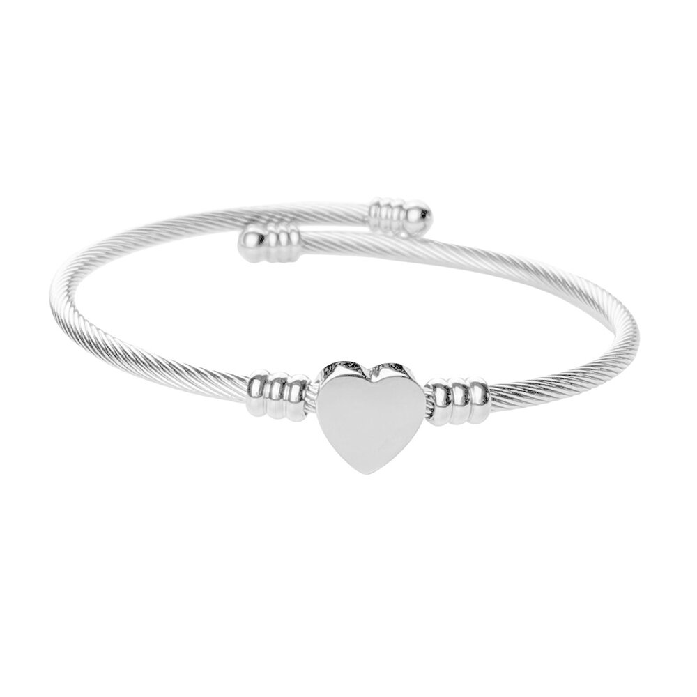 Heart Bangle - Polished Stainless Steel - Click Image to Close
