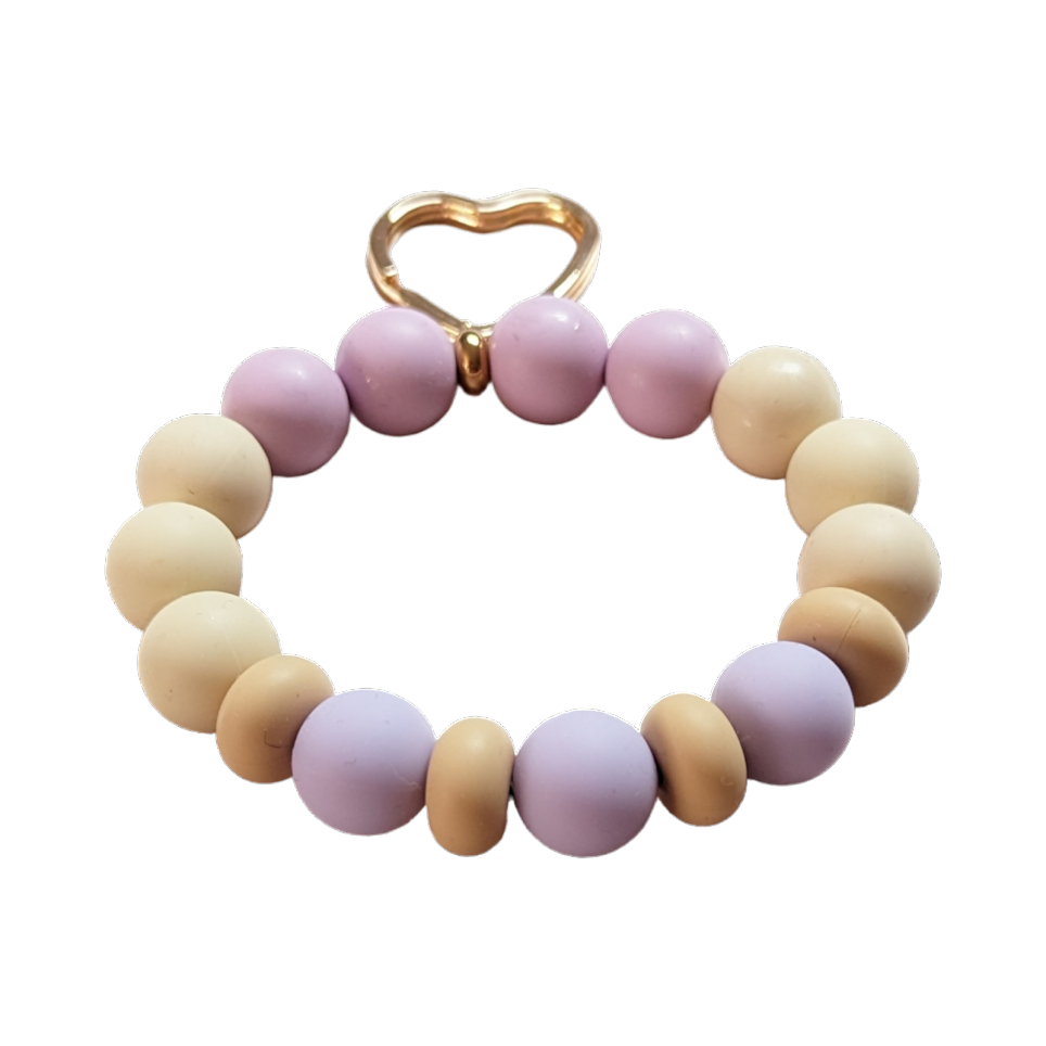 Silicone Key Ring Bracelet - Purple-Cream Tones - Click Image to Close
